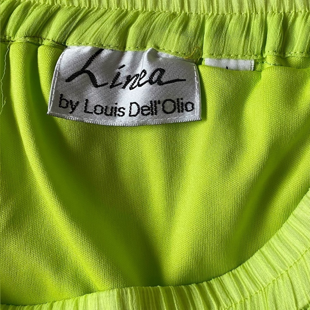 Linea by Louis Dell'Olio Women’s Sz Large Crinkled Lime Green Tiered Midi Skirt - Picture 4 of 7
